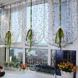 Curtain 80x100cm White Flower Embroidered Lifting Roll Up Tulle Curtains Luxury Living Room Bedroom Window Garden Yard Decoration