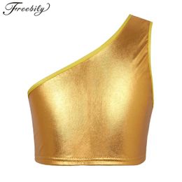 CAMISOLE Childrens Cut Top Girl Girl Shiny Metal Sleeveless Top Baller Dance Dance Dance Gymnastics Stage Stage Performancel240502