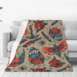 Blankets Diy Tattoo Flannel Fleece Blanket For Kids Teens Adults Soft Cozy Warm Fuzzy