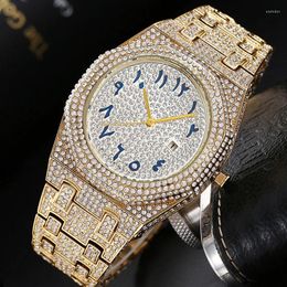 Wristwatches Arab Number Iced Out Full Diamond Watch For Men Hip Hop Mens Watches Luxury Quartz Wristwatch Man Clock Gold Steel Reloj Hombre