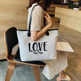 Shopping Bags Love Mama Letters Gift For Wife Mom Tote Work Bag Funny Printed Women Canvas Beach Handbag