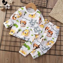 Pajamas Childrens Summer Thin Soft New Boys and Girls Cartoon Long sleeved T-shirt Top with Pants Baby Pajama Set d240515