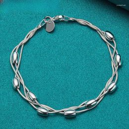 Strand Fashionable Silver Plated Three Thread Bead Bracelet With Simplified Design For Women Festivals Party Accessories And Gifts