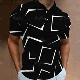 Fashion Mens Polo Shirt 3D Thin Line Stripe T-Shirt Top Summer Short Sleeve Polo Shirt Colourful Pattern Tee Casual Male Clothes 240514