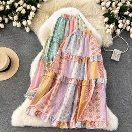 Skirts Bohemian Floral Print For Women Elastic High Waist Beach Style Long Skirt Female Casual 2024 Summer Drop