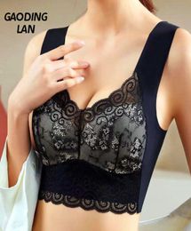 40110KG Women Solid Colour Beautiful Back Bras Sexy Lace Large Size Thin Gathered Intimates Traceless Anti Sagging Wireless Bra7398013