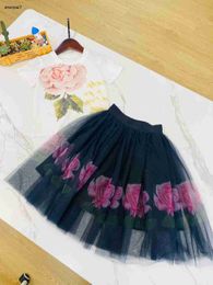 Top baby clothes Princess dress kids tracksuits Size 90-150 CM Flower print girls T-shirt and Perspective lace long skirt 24Mar