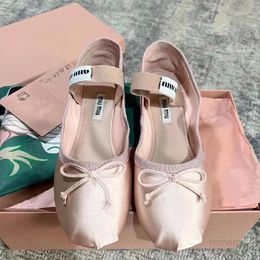 LUXURY Paris Ballet Fashion Designer Professional Dance Shoes Satin ballerinas Platform Bowknot Shallow Mouth Single Shoe flat sandals for women 35-40