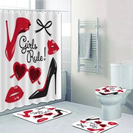 Shower Curtains Chic High Heeled Pattern Glossy Lips Glasses Collage Girls Rule Waterproof Curtain For Bathroom Heel Decor