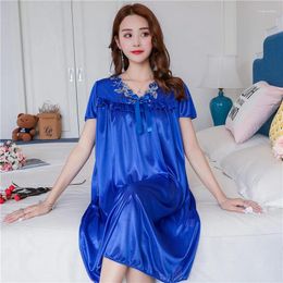 Women's Sleepwear Large Size 4XL Home Comfortable Women Female Ice Silk Satin Nightgown Sleeping Dress Long Ladies Nightwear Night Shirt