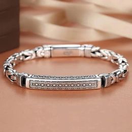 Bangles S925 Thai Silve Exquisite Vintage Thai Silver Paso Bracelet Pull Button Male Style Personality Do old Domy Bracelet Jewelry Gift