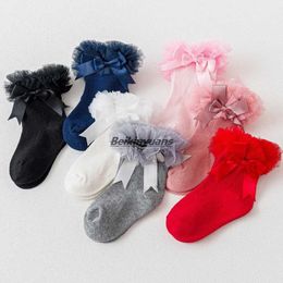 Kids Socks Preschool socks bitter wool socks Gauze double bow socks baby socks princess dresses lace stockings school performancesL2405