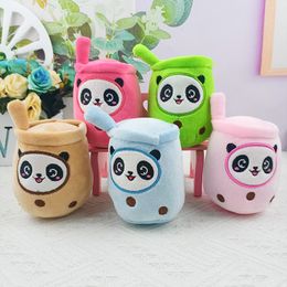 Cute panda milk tea cup doll key chain pendant doll couple bag hanging plush toy gift wholesale