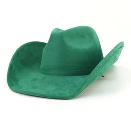 Suede Western Big Roll Brim Cowboy Hat Top Cap for Men Women Pink Cowgirl Hat Felt Fedora Hats Outdoor Riding Sun Hat 240515