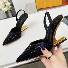 Heels Slingback Dress Fashion Designer Sandals For Women With Empty Ankle Strap At The Back Crystal Decorated Wedding Shoes Wedge Heel DH 90