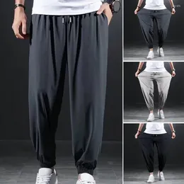 Men's Pants Men Sport Ice Silk Loose Ankle-banded Pockets Drawstring Soft Breathable Solid Colour Gym Jogging Sweatpants Long Trousers