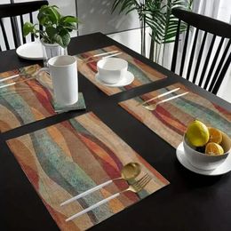 Table Mats Heat Resistant Linen Placemat Cup Pad Sandstone Pattern Anti Slip Mat Washable Oil Proof Tableware Household
