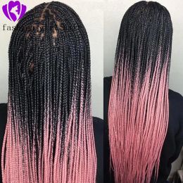 Wigs Fashion Ombre Hair long Wig Pink color Synthetic Lace Front Wigs Handtied Crochet box braided micro Braids Wig For Black women