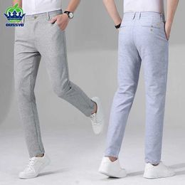 Men's Pants 2024 New Summer Breathable Cotton Fabric Casual Pants Men Thin Stretch Straight Pants Grey Blue Work Formal Party Trousers Male Y240514