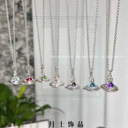 Viviane Westwood Necklace Designer Lin Zhou Necklace Women's Fashion Classic Jewellery Necklace Pin Style Full Diamond Saturn Planet Necklace Gift Light Luxury 893