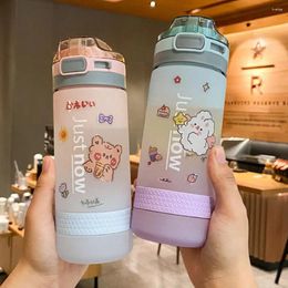 Water Bottles 400/600ml Girls Leakproof Plastic Drinking Cup Travel Kettle Bottle With Straw Drink Jugs