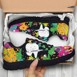 Casual Shoes INSTANTARTS Dental Footwear Tie Dye Painted Mesh Cartoon Print Walking Sneakers Women's Outdoor Tennis 2024