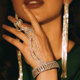 INS Shiny Crystal Multiple Rows Hand Bracelets Jewelry for Women Rhinestone Charm Finger Rings Wrist Chain Bracelet Gift