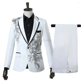 Men's Suits COLDKER Elegant Appliqued Mens Slim Fit 2 Piece Formal Tuxedo Blazer Pants With Bow Tie For Wedding Prom