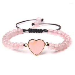 Strand Heart Charm Bracelets Pink Quartzs 6MM Beads Braided Bracelet For Women Men Chakra Handmade Wristbands Imperial Stone Jewellery