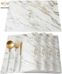 Table Mats Place Set Of 4 White Gold Marble Cotton Linen Placemats For Dining Anti-Skid Wild Symbol Heat Resistant