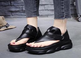Summer Leather Women Sandals Platform 65CM Wedge Heels Shoes Comfortable Outside FlipFlops White Sneakers Beach4987516