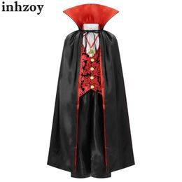 Clothing Sets Childrens Gothic Vampire Costume Halloween Role Playing Party Costume Fake Two Pieces Shirt Top Long Pants Standing Neck Cloak SetL2405