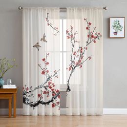 Curtain Plum Blossom Branches Ink Style Sheer Curtains For Living Room Decoration Window Kitchen Tulle Voile Organza