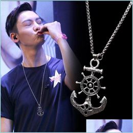 Pendant Necklaces Mens Stainless Steel Vintage Necklace Navy Anchor Ship Rudder Punk Jewelry Gift Drop Delivery Pendants Dhwwa