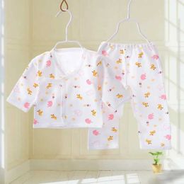 Pajamas Newborn cotton soft skin friendly cartoon printed pajama set baby unisex cute breathable long sleeved home d240515