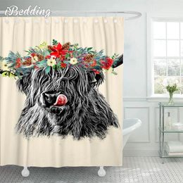 Shower Curtains Funny Highland Cow Curtain 3D Printed Cartoon Anime Animal Bathroom Waterproof With Hooks For Decoration