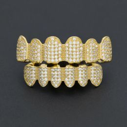 Grills New Custom Silver Gold Color All Iced Out Luxury Zircon Top Bottom Grillz set Hop HIP teeth Gift