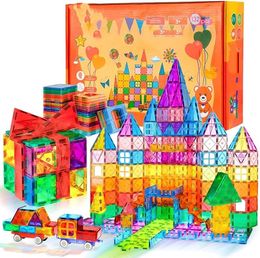 132PCS Magnetic Tiles with 2 Cars Deluxe Set, 3D Magnetic Building Blocks, Preschool Magnetic STEM Toys Sensory Educational Toys for Toddlers Kids 3 4 5 6 7 8-12