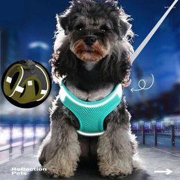 Dog Collars Breathable Mesh Harness Leash Set Pet Vest For Small Dogs Puppy Cats Reflective Soft And