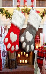 Christmas Party Dog Cat Paw Stocking Hanging Socks Tree Ornament Decor Hosiery plush Xmas Socks kdis Gift Candy Bag LJJA29194275026