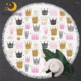 Towel BlessLiving Princess Crown Round Bath Pink Beach With Tassel Girly Summer Blanket Cartoon Mat Playa Toalla