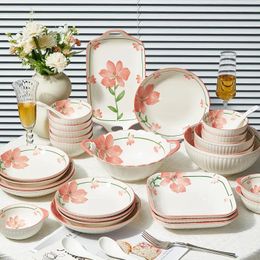Dinnerware Sets High Beauty Fresh Gift Bowl Plate Combination Household Ceramic Underglaze Colour Dish Set
