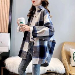 Women's Polos Autumn And Winter Checkered Shirt Fashion Long Sleeve Button Loose Top Korean Retro Commuter Cardigan 2024 Red