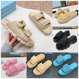 Crochet Flatform Slides Slipper Women Designer Top-Quality Monolith Foam Sandals Luxury Straw Patent Sandal