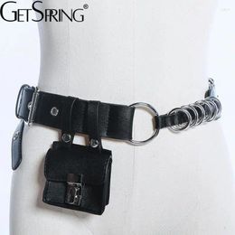 Waist Bags Getspring Women Bag Genuine Leather Mini Black Fanny Pack For Vintage Casual Chain 2024