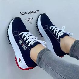 Casual Shoes Spring And Autumn 2024 Round Toe Thick Sole Lace Up Single For Women's 43 Size Canvas Low Top