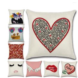 Pillow Love Red Case Valentine's Day Present Cover Lips Hold Hands Print Creative Home Decorative