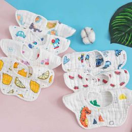 Bibs Burp Cloths 2/3/4 baby Petal bibs 8-layer baby bibs 360 degree rotating pure cotton printed Saliva towelsL2405