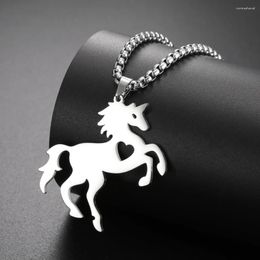 Chains My Shape Running Horse Pendant Necklaces Women Men Stainless Steel Couple Love Heart Animal Neck Chain Lover Jewelry