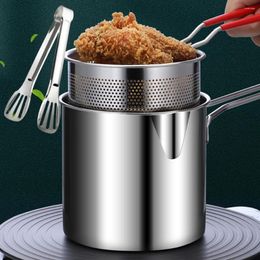 Pans 1200ML Multipurpose Fries Fryer With Strainer Stainless Steel Tempura Pan Fry Pot Chicken Fried Cooking Tools